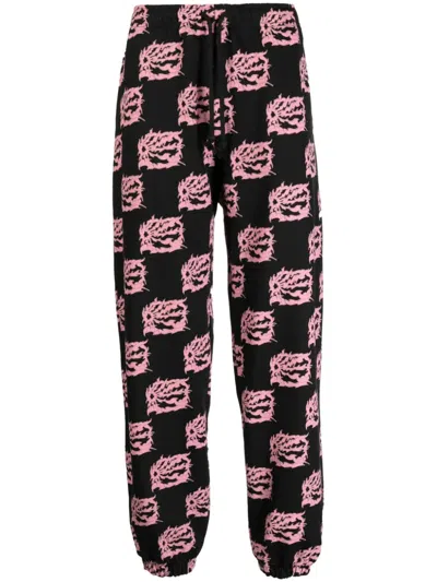 Paccbet Graphic-print Cotton Track Trousers In Black