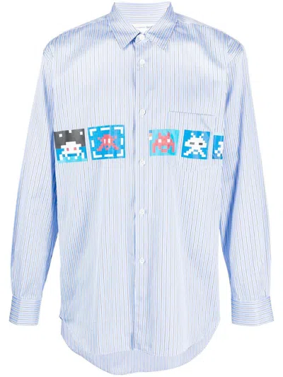 Comme Des Garçons Shirt Graphic-print Long-sleeved Shirt In Blau