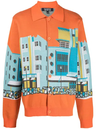 Billionaire Boys Club Mens Orange Hotel Graphic-intarsia Cotton And Wool-blend Cardigan