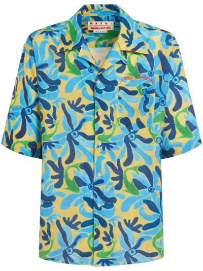 Marni Graphic-print Short-sleeve Shirt In Powder Blue