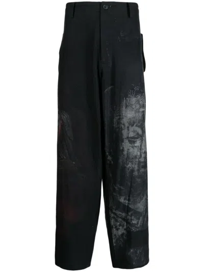 Yohji Yamamoto Graphic-print Wide-leg Trousers In Black