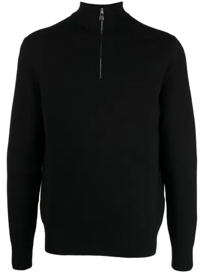 Dunhill Wool Knit Zip Sweater In Black