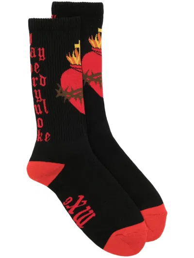 Saint Mxxxxxx Heart-motif Cotton-blend Socks In Black