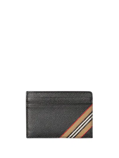 Burberry Icon-stripe Grained Cardholder In Black
