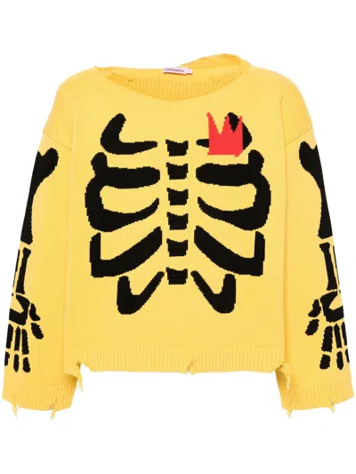 Charles Jeffrey Loverboy Graphic Slash Skeleton Jumper In Yellow Skeleton