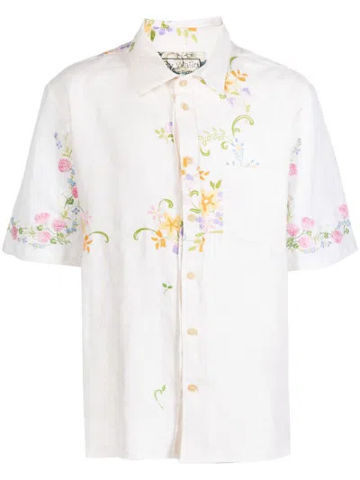 By Walid James Embroidered Linen Shirt In Neutrals