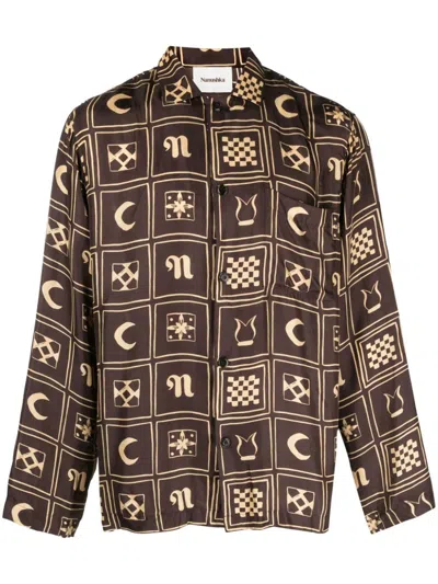 Nanushka Kopjafa-print Silk Shirt In Brown