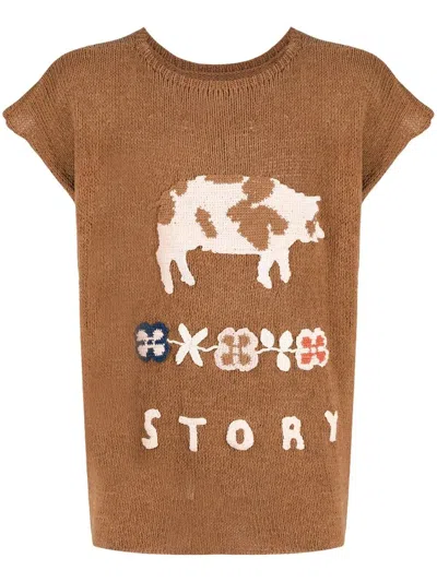 Story Mfg. Keeping Crochet-detail Knitted Vest In Braun