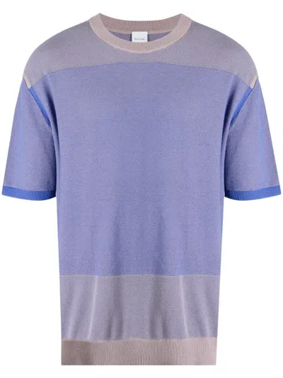 Paul Smith Knitted Panelled Cotton T-shirt In Purple