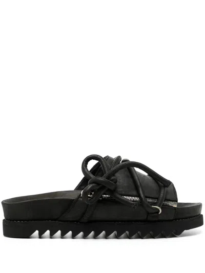 Guidi Lace-up Leather Sandals In Black