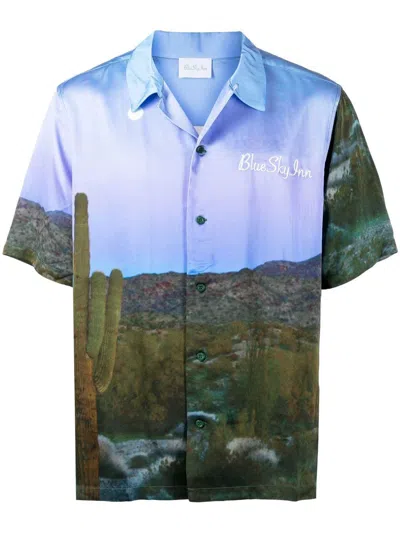 Blue Sky Inn Landscape Print Short-sleeve Shirt In Blue
