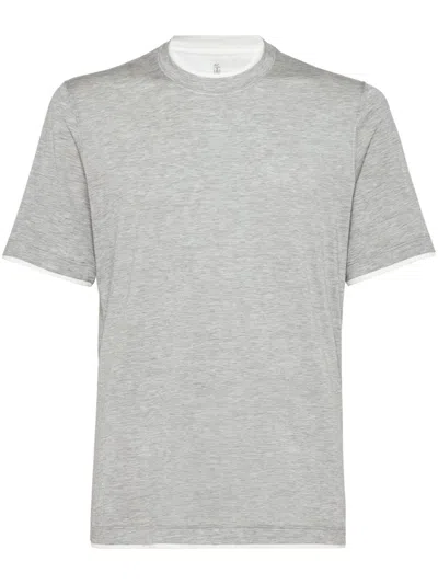 Brunello Cucinelli Layered Crew-neck T-shirt In Grey/white