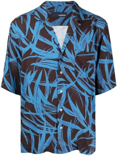Lardini Leaf-print Short-sleeve Shirt In Blau