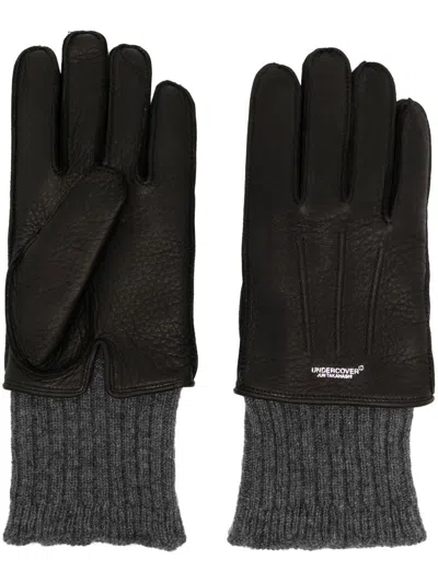 Undercover Leather And Wool Gloves In Black