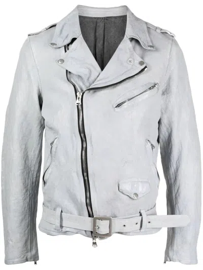 Yohji Yamamoto Leather Belted Biker Jacket In Grey
