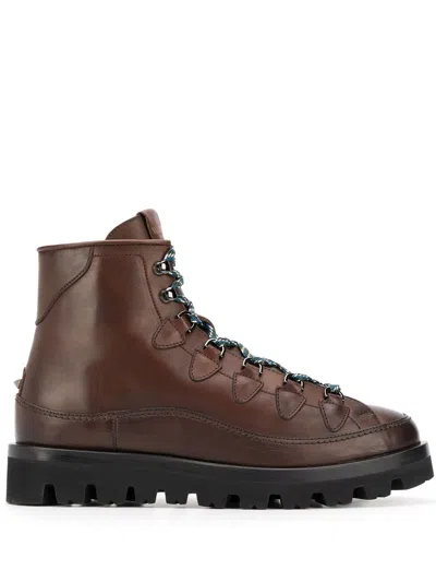 Valentino Garavani Leather Lace-up Hiking Boots In Brown