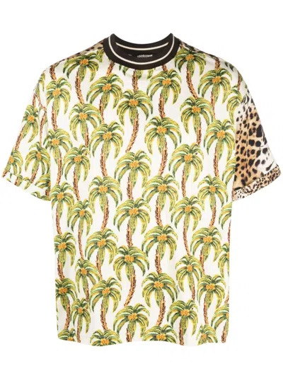 Roberto Cavalli Leopard-print Panel T-shirt In Neutrals