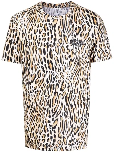 Moschino Leopard-print Short-sleeved T-shirt In Brown