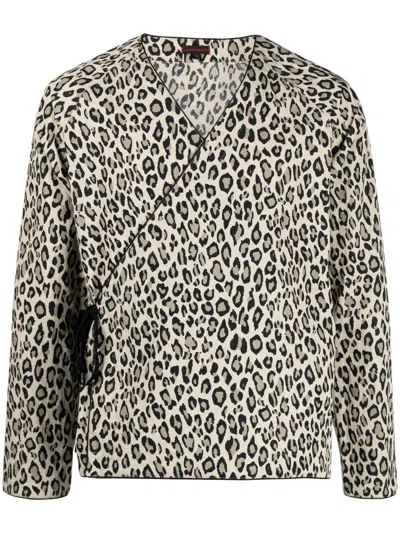 Clot Leopard-print V-neck Shirt In Green