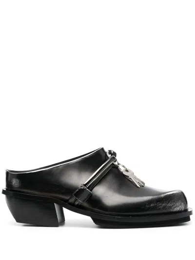 Jordanluca Lock-detail Calf-leather Slippers In 黑色