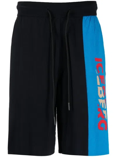 Iceberg Drawstring Waist Logo Shorts In Black/blue/red