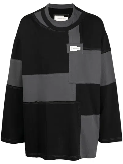 Feng Chen Wang Logo-patch Patchwork-pattern Cotton Sweatshirt In Black
