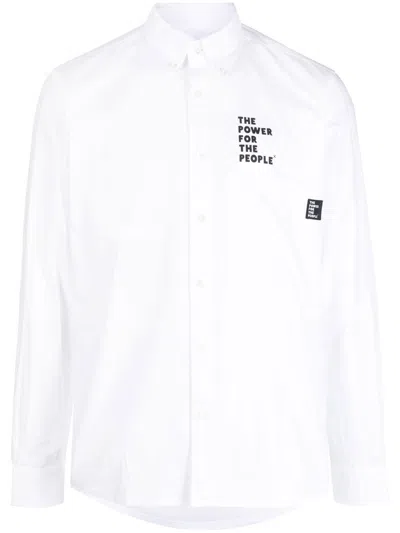 The Power For The People Logo Print Long-sleeve Shirt In White