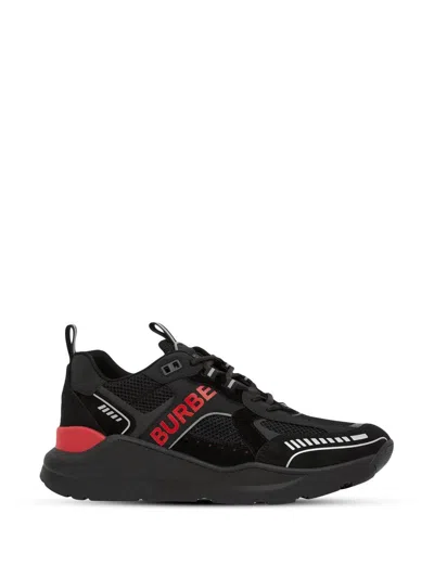 Burberry Logo Print Suede And Mesh Sneakers In Black