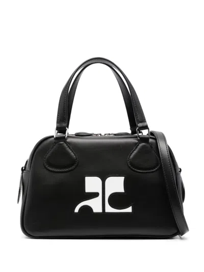 Courrèges Logo-appliqué Leather Bowling Bag In Black