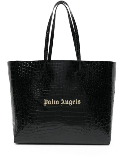 Palm Angels Logo-appliqué Leather Tote Bag In 1076 Black Gold