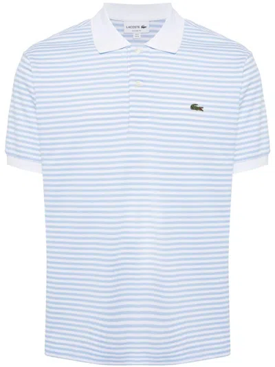 Lacoste Logo-applique Striped Cotton Polo In Blue