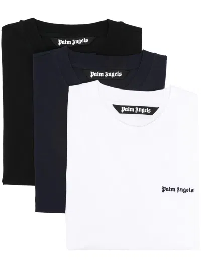 Palm Angels Logo-embroidered Cotton T-shirts (pack Of Three) In Blue