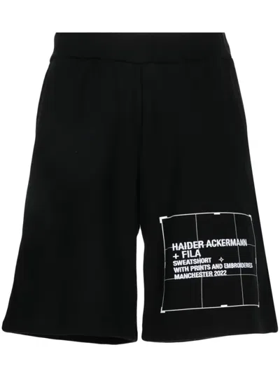 Haider Ackermann Logo刺绣棉运动短裤 In Black