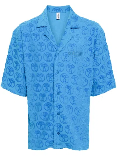 Moschino Logo-embroidered Cotton-blend Shirt In Blue