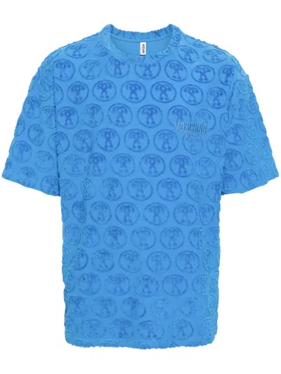 Moschino Logo-embroidered Cotton-blend T-shirt In Blue