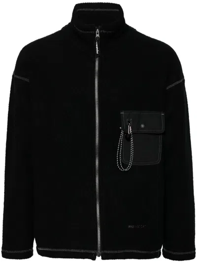 And Wander Logo-embroidered Fleece Jacket In Black