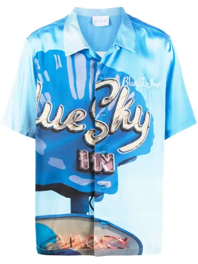 Blue Sky Inn Logo-embroidered Graphic-print Shirt In Shell