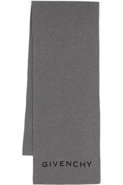 Givenchy Logo-embroidered Knitted Scarf In Gray