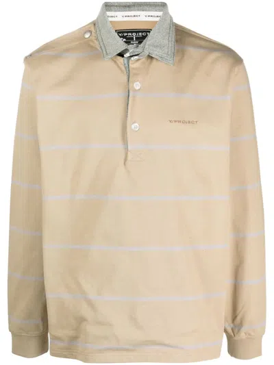 Y/project Layered-detail Striped Polo Shirt In Nude