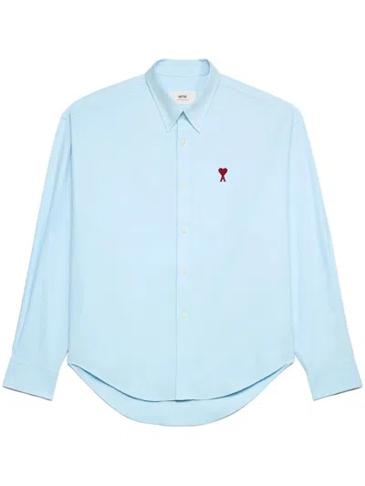 Ami Alexandre Mattiussi Embroidered-logo Poplin Shirt In Blue