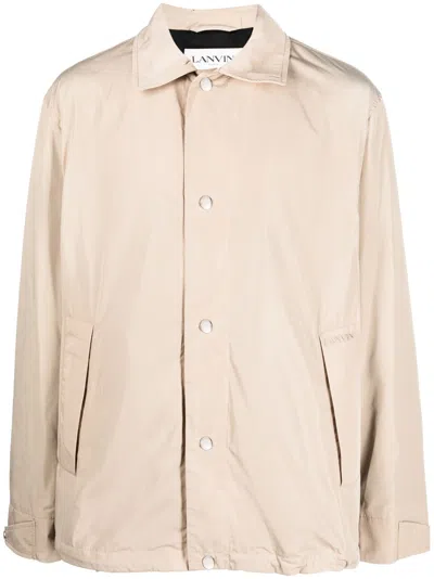 Lanvin Logo-embroidered Shirt Jacket In Nude