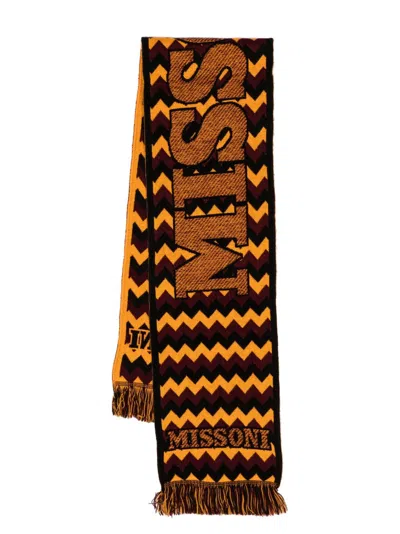 Missoni Logo-embroidery Frayed Scarf In Orange
