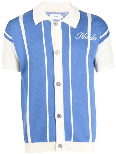 Rhude Logo-embroidery Striped Polo Shirt In Blue