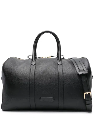 Tom Ford Grained Leather Holdall In Schwarz