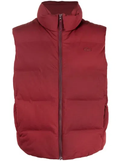 Lacoste Logo-patch Padded Gilet In Red