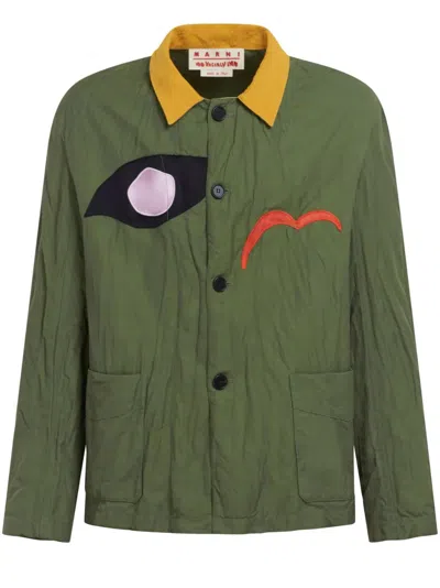 Marni Logo-patch Shirt Jacket In 00v66 Stone Green