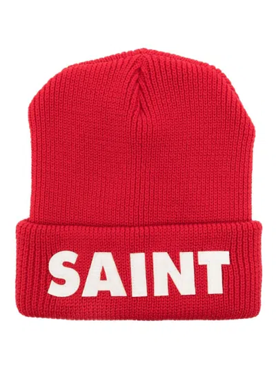 Saint Mxxxxxx Logo-patches Wool Beanie In Red