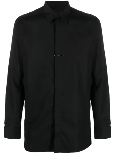Givenchy Logo-plaque Pointed-collar Cotton Shirt In Black