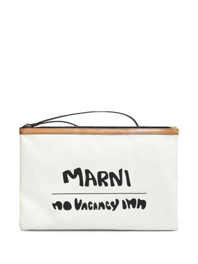Marni Logo-print Clutch Bag In White