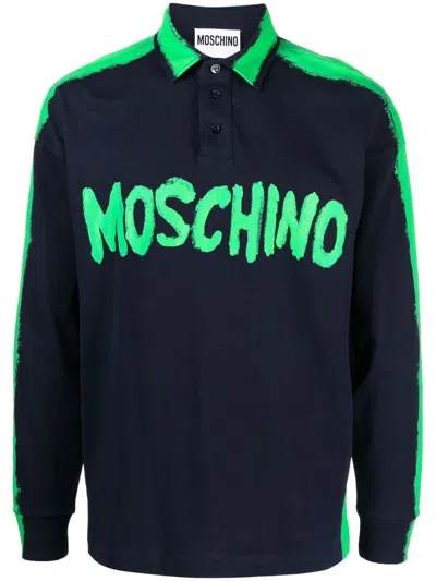 Moschino Logo-print Cotton Polo Shirt In Blau